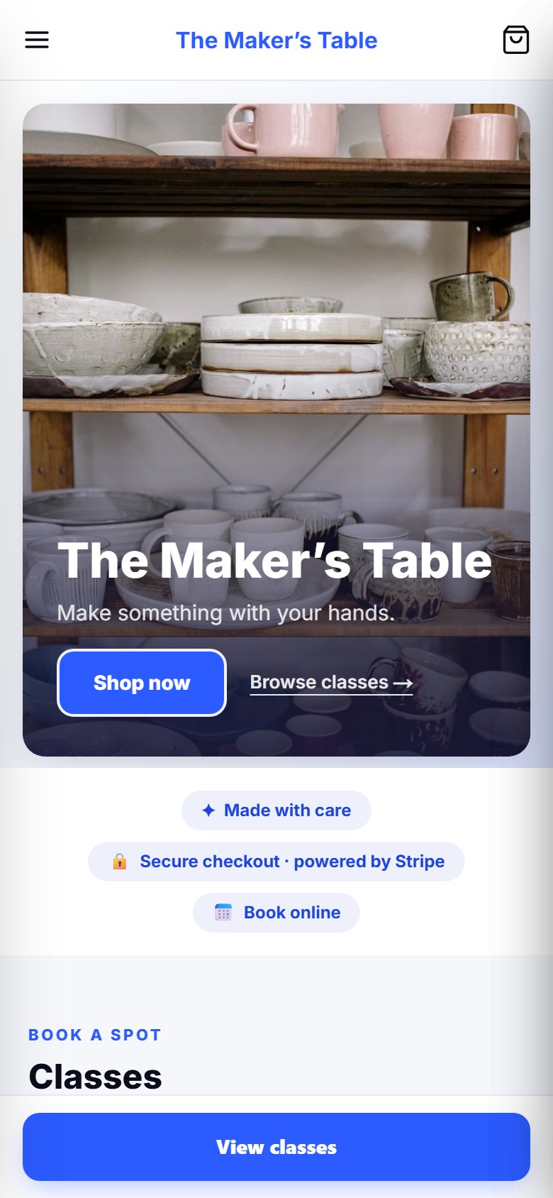 The same storefront on a phone